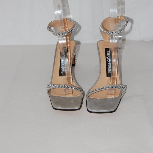 US 6.5 ❤️ SERGIO ROSSI Silver Crystal Rhinestone Embellished Ankle Strap Sandals - Picture 2 of 12